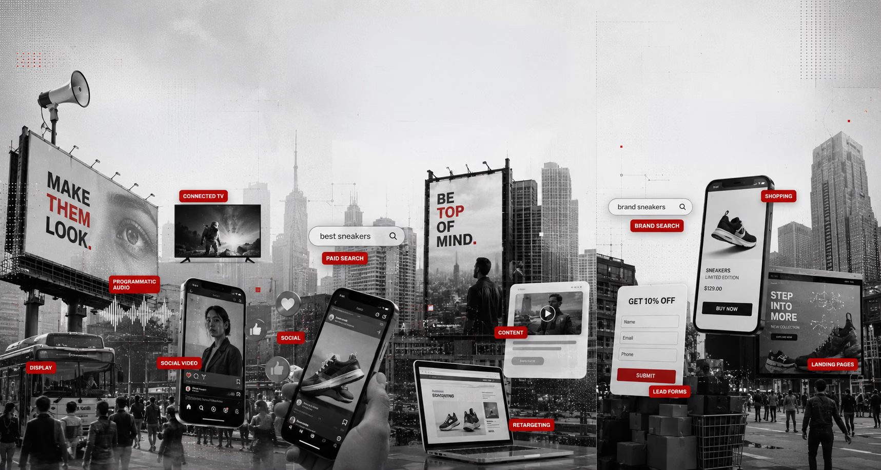Digital and performance media running across connected screens