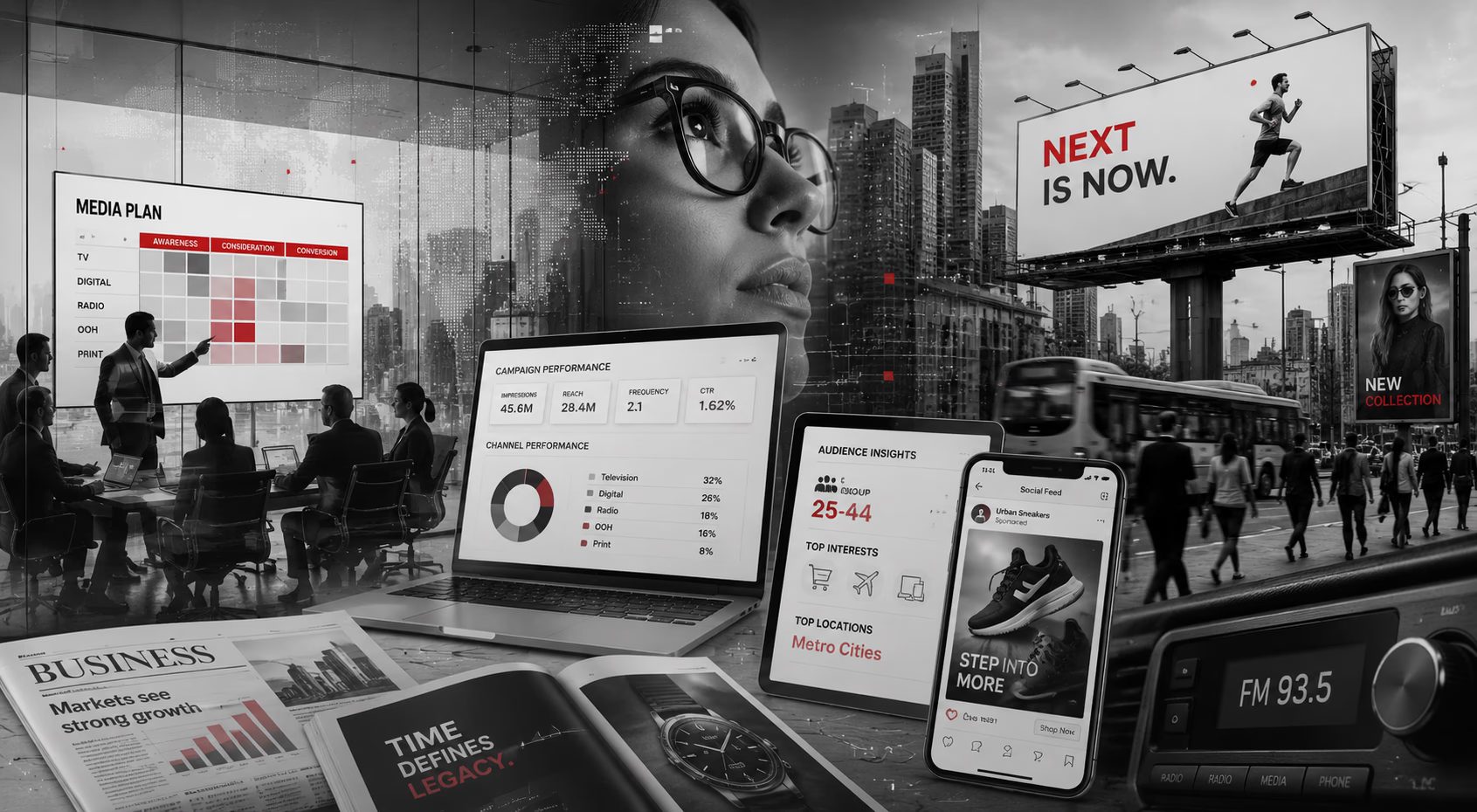 Media planning across television, radio, outdoor and digital in an Indian city